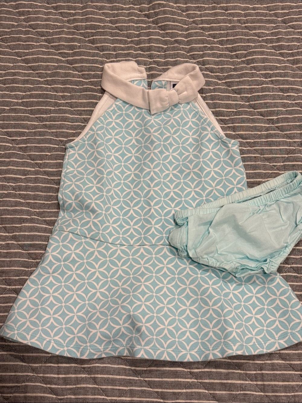 Janie and Jack Light Blue & White Geometric Dress with Bloomer